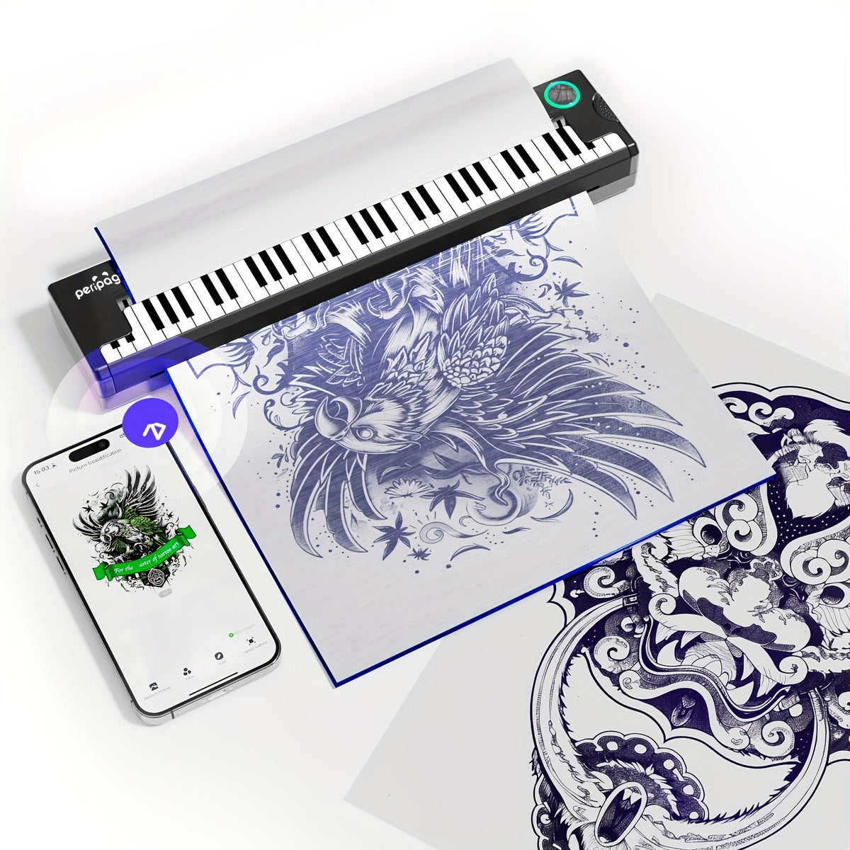 Thermal Tattoo Transfer Paper 40 Sheets Peripage Ink-Free A4 Stencil Paper High Definition Fast Imaging for Tattoo Stencil Pr