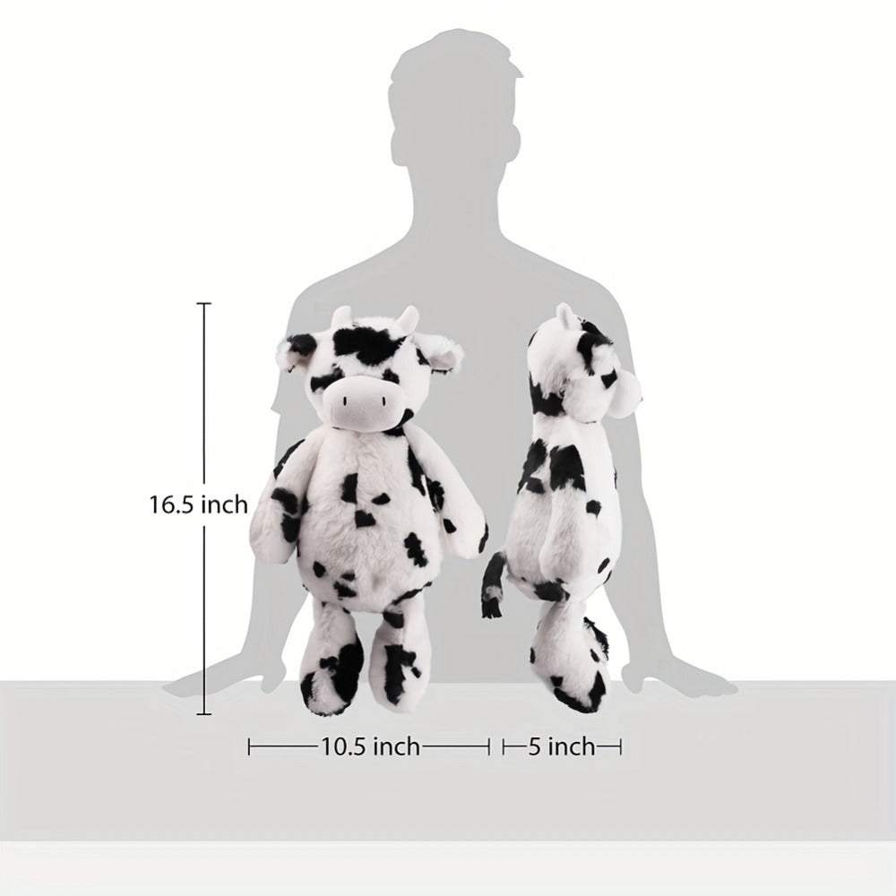 Stuffed Animal Black-and-White Cow in 16-Inch Size with Plush Fur and Care for Character Display, Room Decor and Gift Present