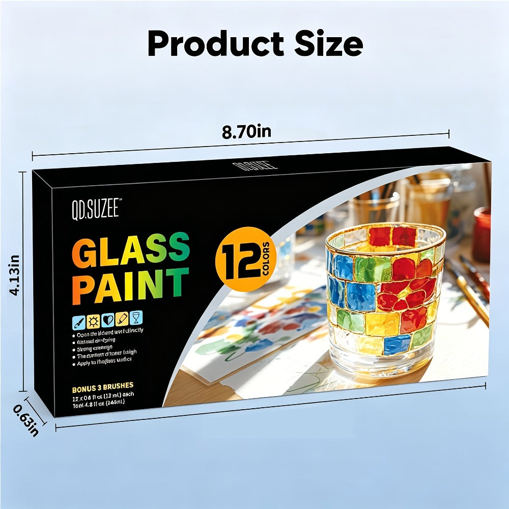 Stained Glass Painting Kit 12 Colors Acrylic Paint Set with 3 Brushes, Window Glass Paint for Wine Glasses Ceramic Mugs — ima