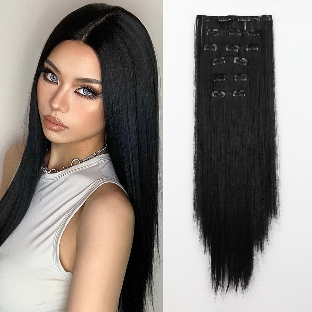 Clip In Hair Extensions 24 Inch for Women 6 Pieces 16 Clips – Heat Resistant Synthetic Hairpiece for Volume & Length — image 