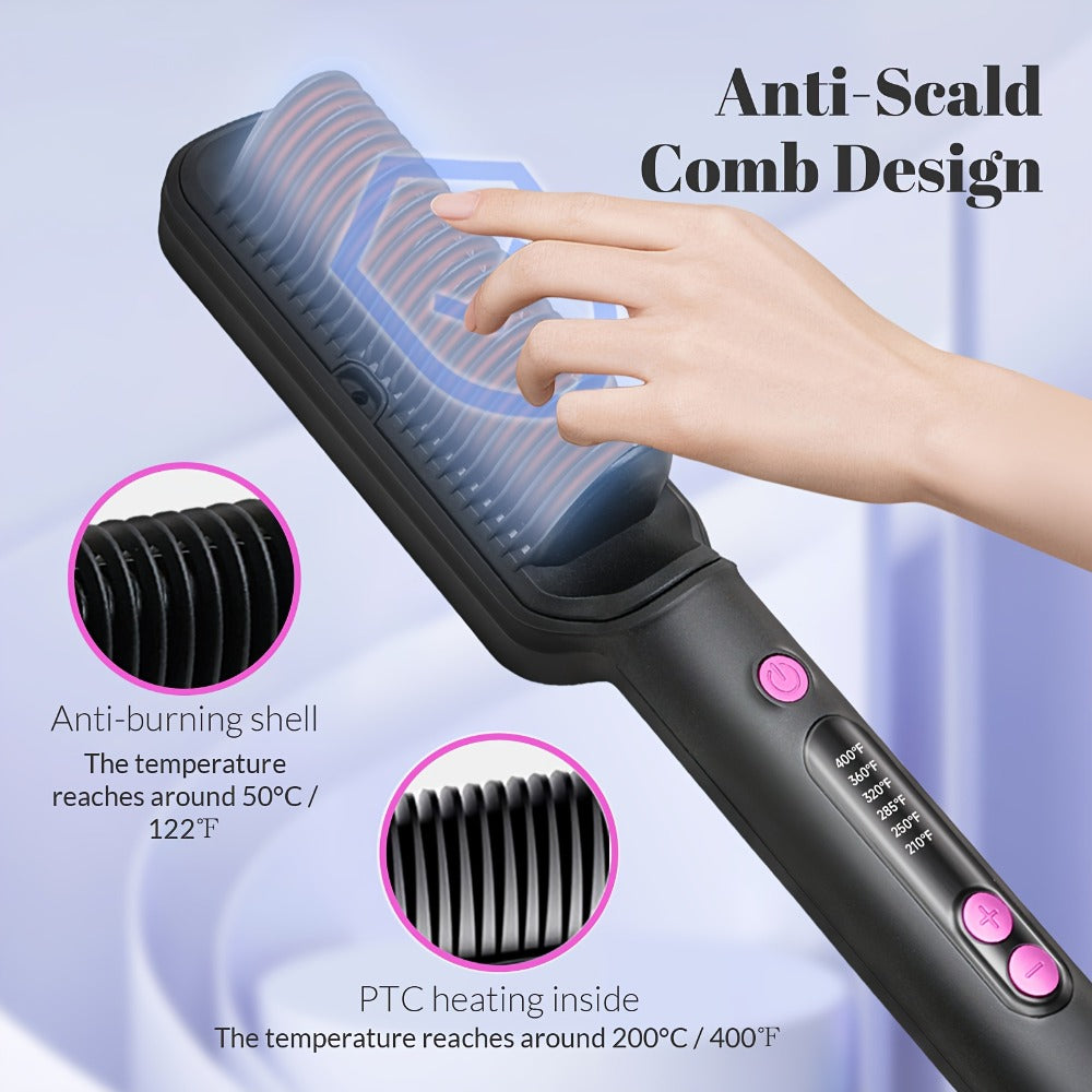 6-Setting Ionic Hair Straightener Brush with Fast Heat-Up & Anti-Scald Protection, for Home, Travel and Salon Hair Styling — 