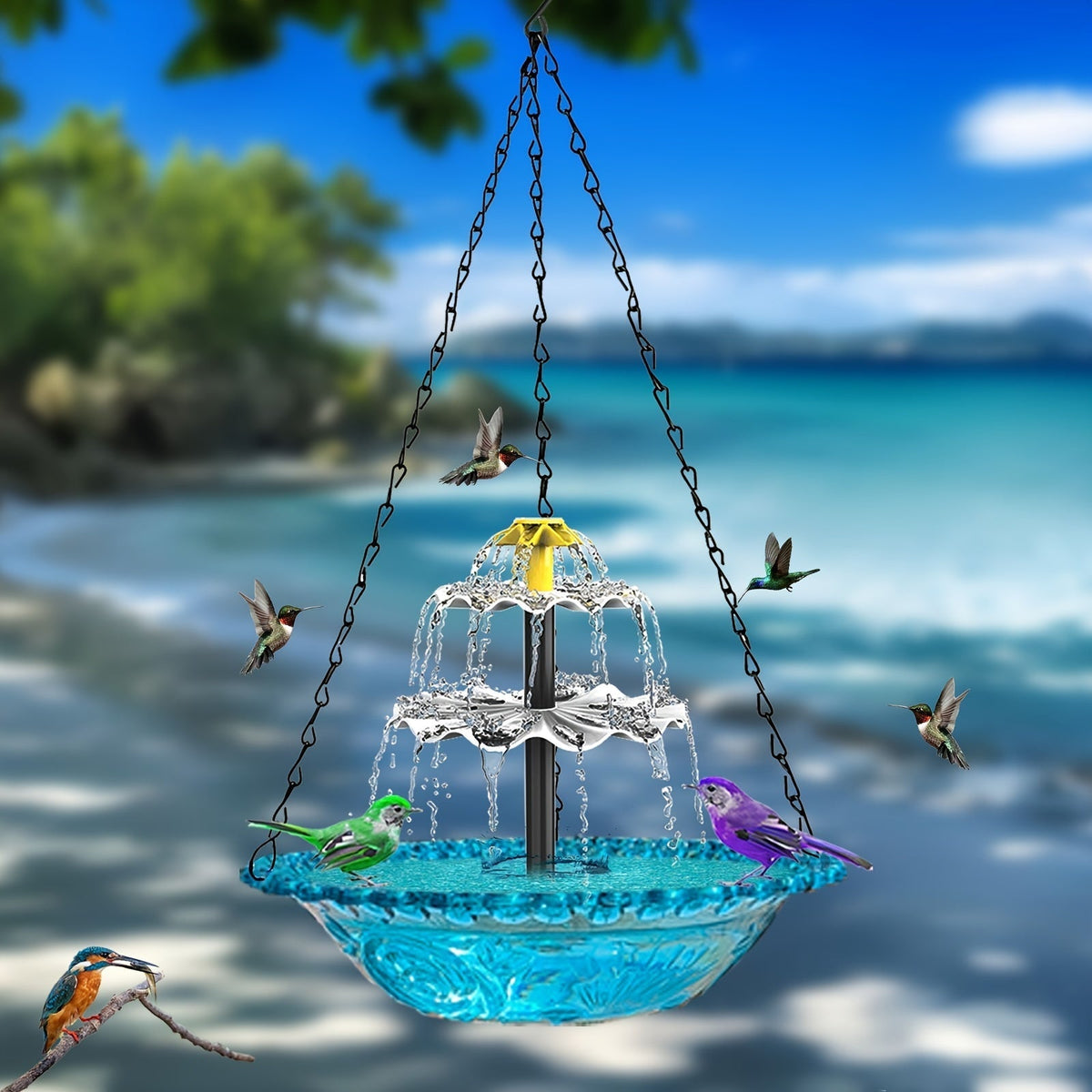 Solar Bird Bath Fountain 3-Tier with Pump for Garden, Patio and Yard Use, with the Listed Configuration — image 6