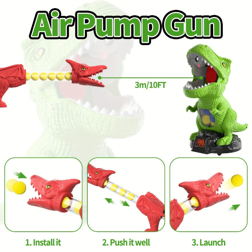 Dinosaur Shooting Game Toy with Sound Light & Spray, Movable Dino Target Launcher Set with Foam Bullets & Goggles for Boys Ki