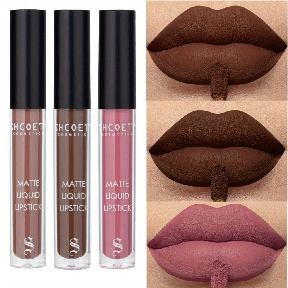 Bear Lip Glaze Set 3 Colors, Cute Bear Packaging Velvet Matte Waterproof Liquid Lipstick in Brown Pink & Red — image 12