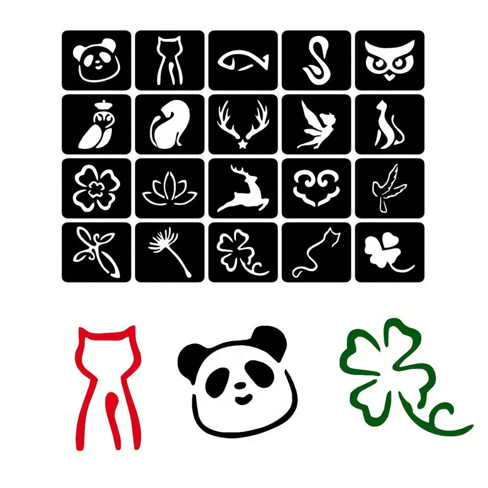 DIY Tattoo Stencils Set 12 Sheets Hollow Design Templates | Reusable Body Art Kit for Arm Ankle Ear Wrist | Waterproof Compat