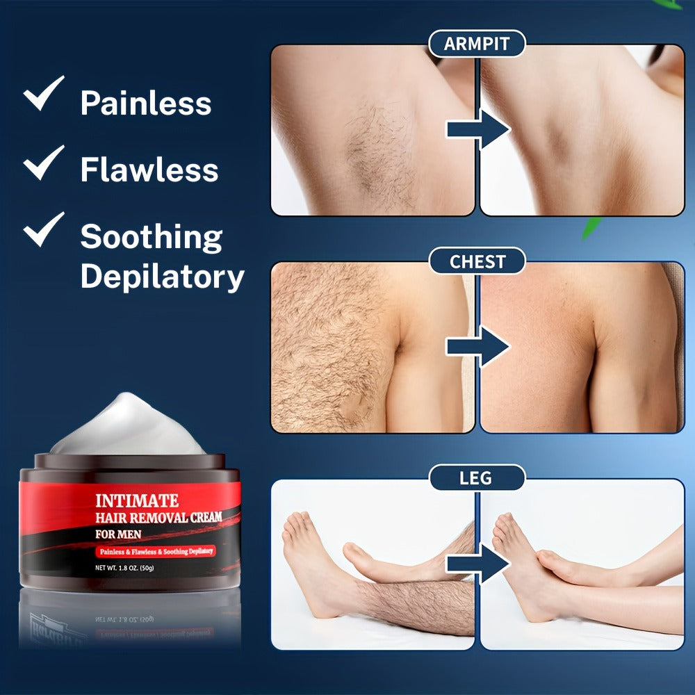 Hair Removal Cream for Men 1.8 oz 50g – Painless Gentle Depilatory for Back Chest Body & Sensitive Areas, Fast-Acting Coarse 