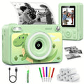 Kids Instant Print Camera with Cartoon Unicorn or Dinosaur Design, Paper Rolls, Color Pens and Four Color Options — image 1
