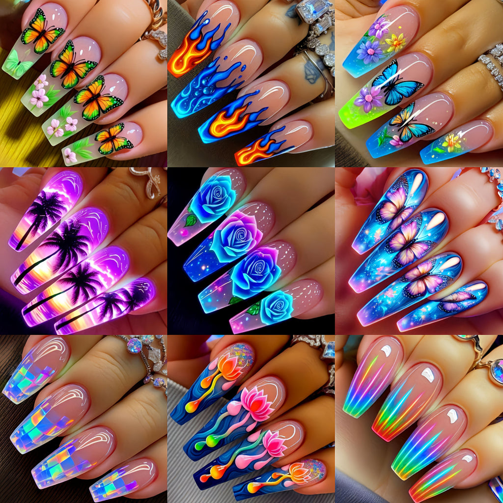 Press On Nails 216-Piece Medium Coffin Nude Pink Flower Glossy Reusable Full-Cover Set with ABS Option — image 6