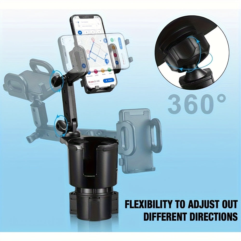 2-in-1 Car Phone Holder & Cup Holder Extender – Swivel Rotating Mount with Shock-Absorbing Trim, Universal for Cars, SUVs & T
