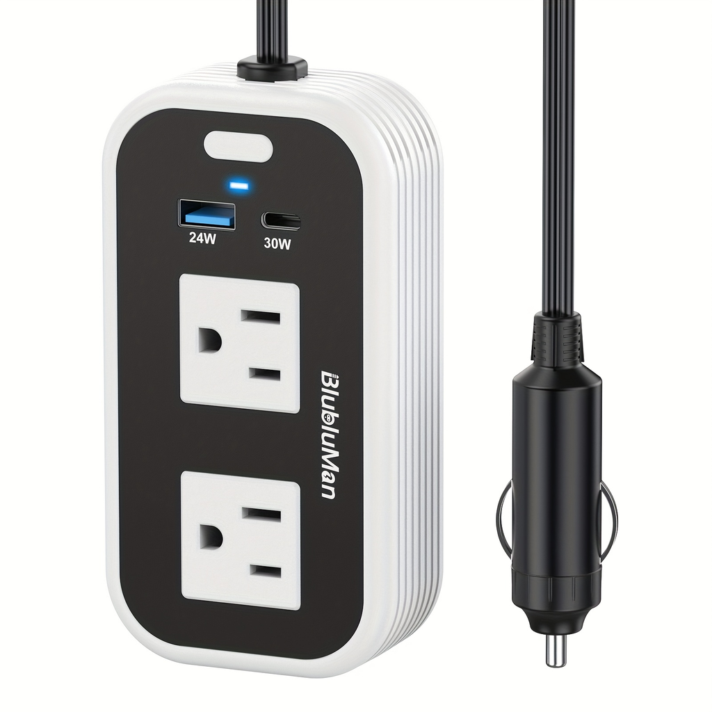 White-and-Black 200W Car Power Inverter with Two AC Outlets, 30W PD USB-C and 24W QC3.0 Ports — image 7
