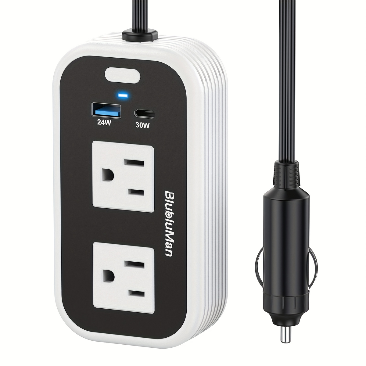 White-and-Black 200W Car Power Inverter with Two AC Outlets, 30W PD USB-C and 24W QC3.0 Ports — image 7