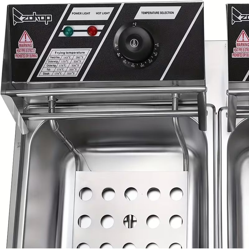 Stainless Steel Electric Deep Fryer with 2 Baskets