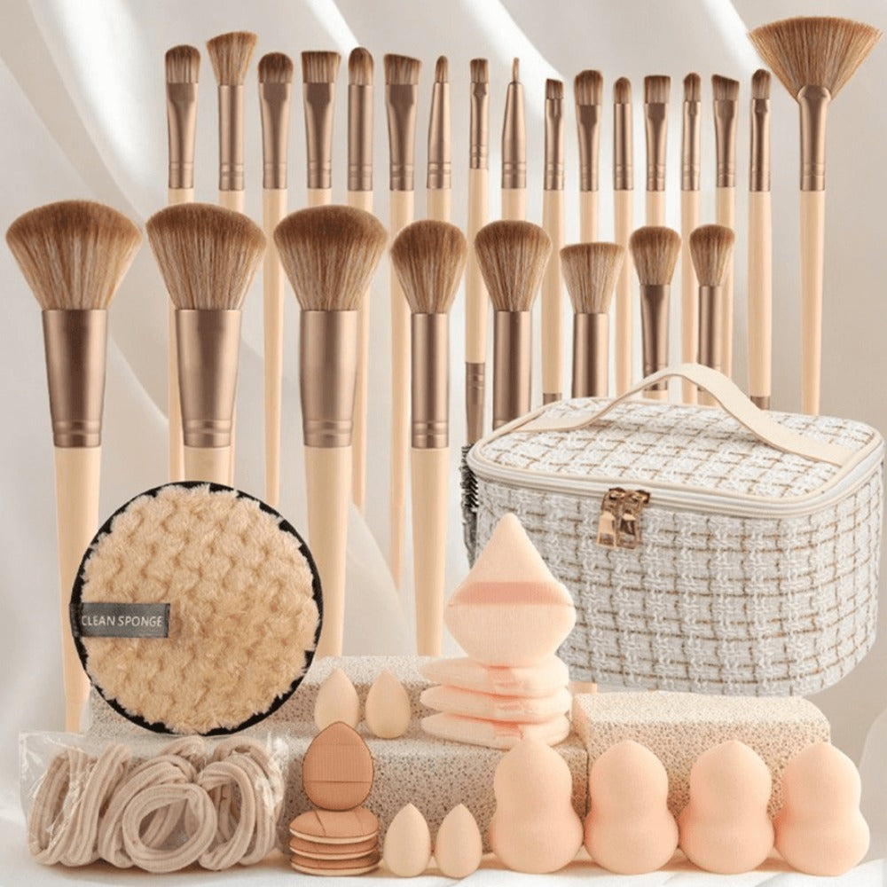 Makeup Brush Set, 23-, 44- or 47-Piece Nylon Bristle Kit with Blending Sponges and Leopard, Beige or Black Bag — image 6