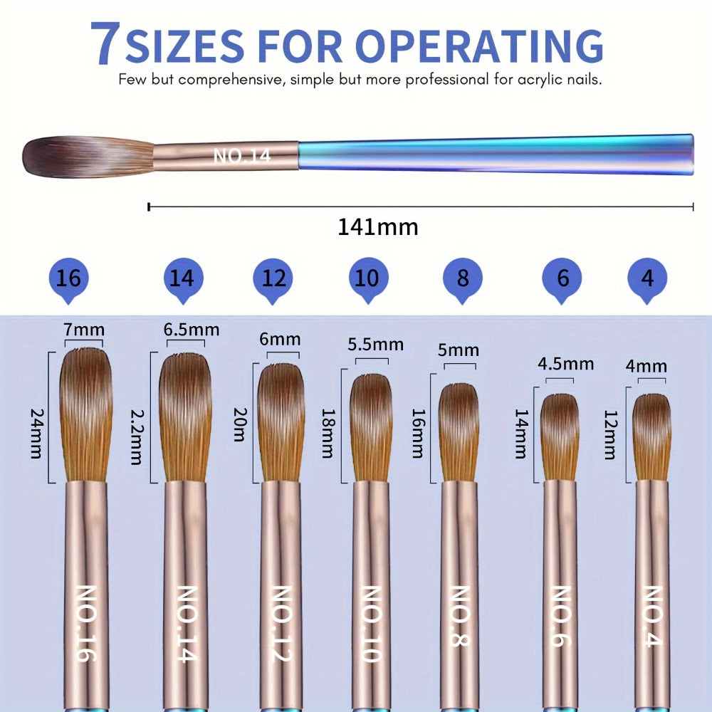 Nail Art Brush Set 7Pcs Aurora Blue Handle – Professional Acrylic Gel UV Nail Painting Brushes for Sculpting Dotting Liner Dr
