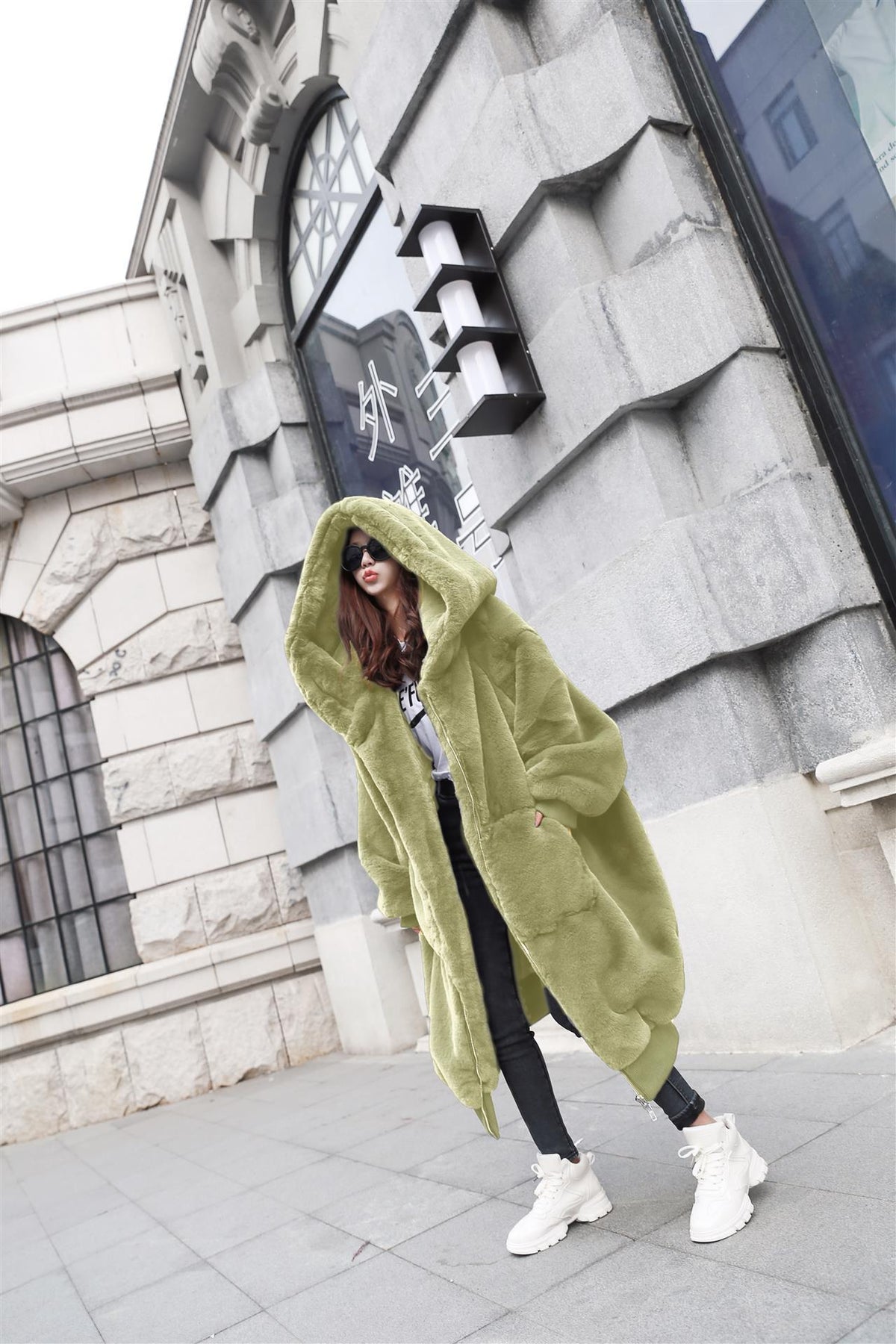Loose Thick Warm Long Hooded Fur Coat Women Jacket