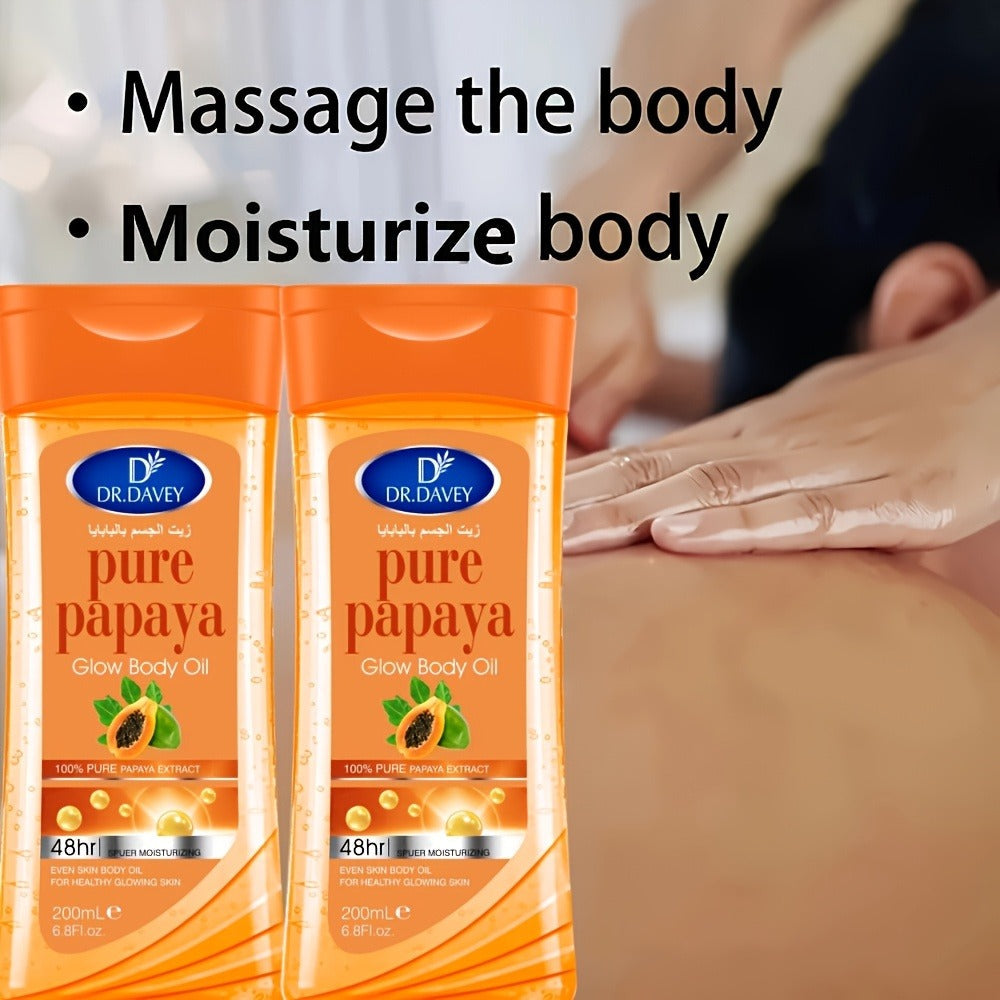 Papaya Glow Body Oil, Two-Piece Set of 200ml Flip-Top Bottles with Coordinated Orange Labels — image 4