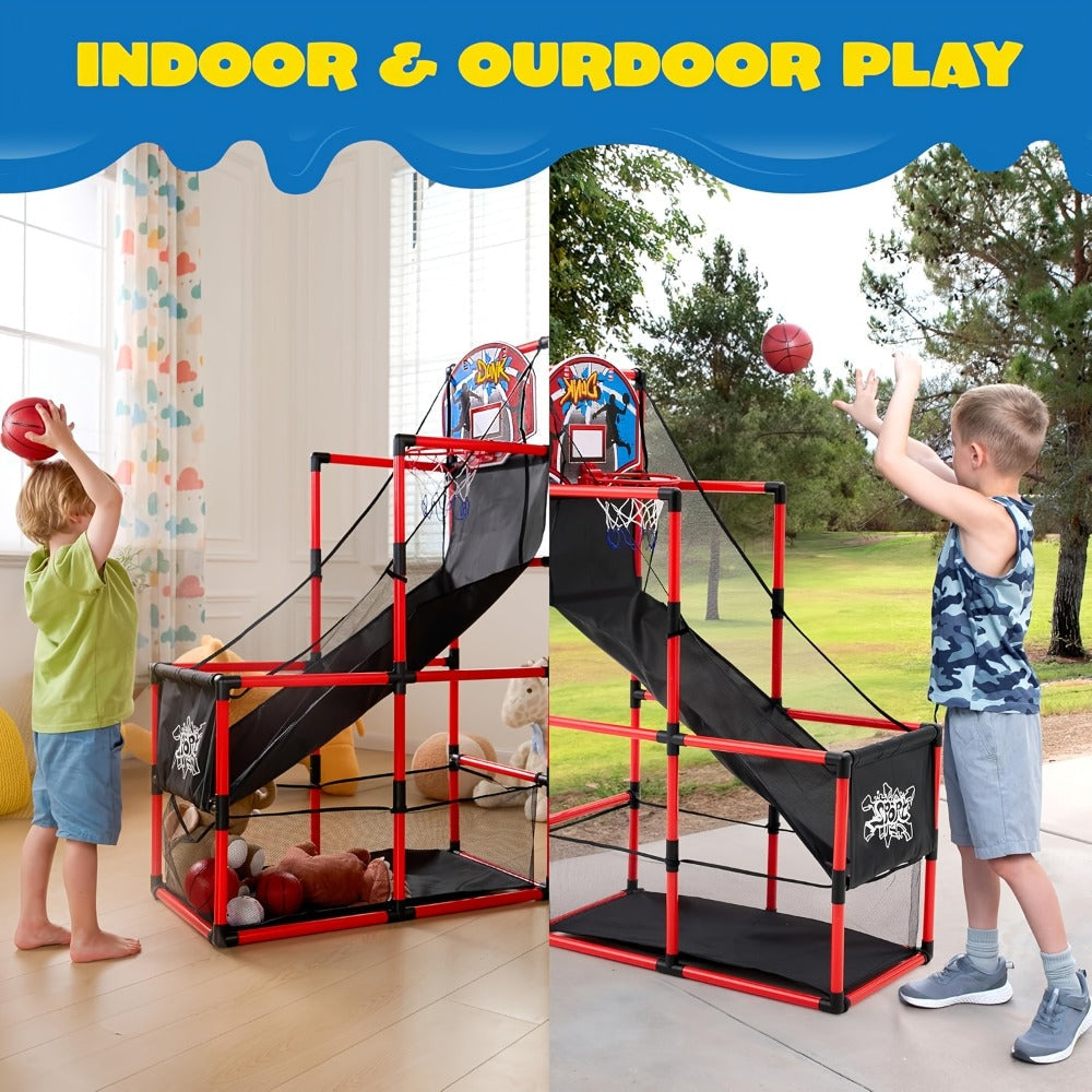 Kids Adjustable Basketball Hoop Set Arcade-Style Stand 4 Balls Air Pump with the Listed Color, Size or Set Options for Everyd