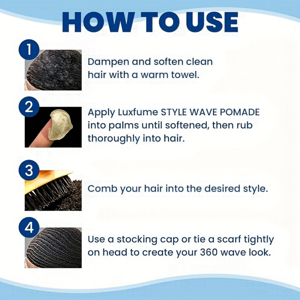 Wave Pomade Strong Hold & Edge Control 3.18oz 2-Pack – Luxfume Non-Greasy Hair Styling Cream with Natural Botanical Extracts,