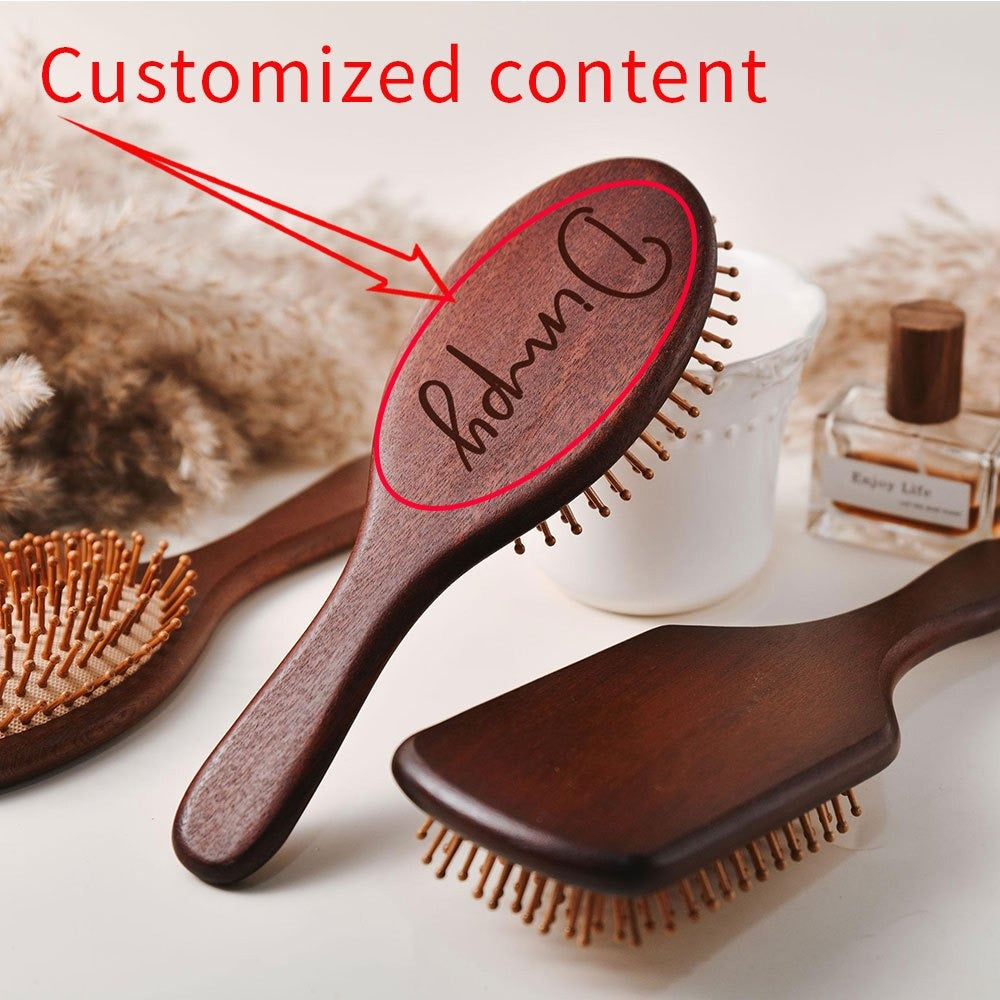 Personalized Engraved Wooden Hairbrush Custom Curly Styling Brush Square Oval Shape Gift, for Home, Travel and Salon Hair Sty