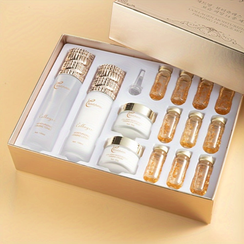 14-Piece Collagen Skincare Gift Set for Women – Hyaluronic Acid & Niacinamide, Deep Hydration, Firming, Brightening, Anti-Agi