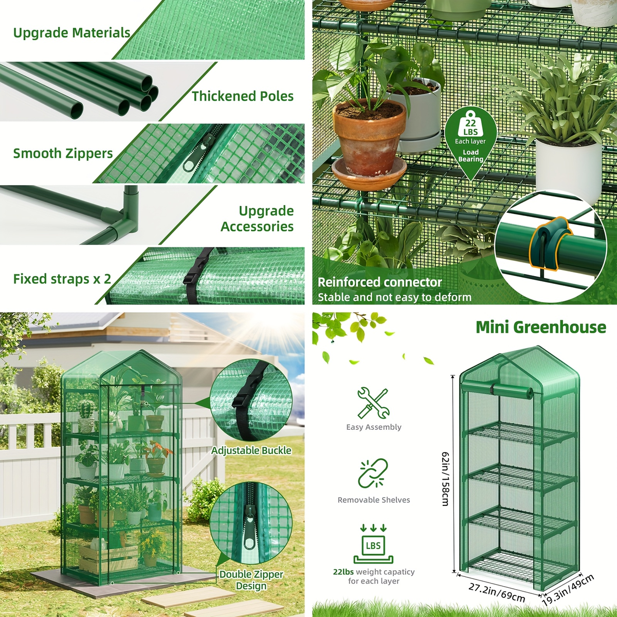 4 Tier Mini Greenhouse for Indoor Outdoor Plants, Portable PE Cover Greenhouse with Rack Stand for Seedlings — image 6