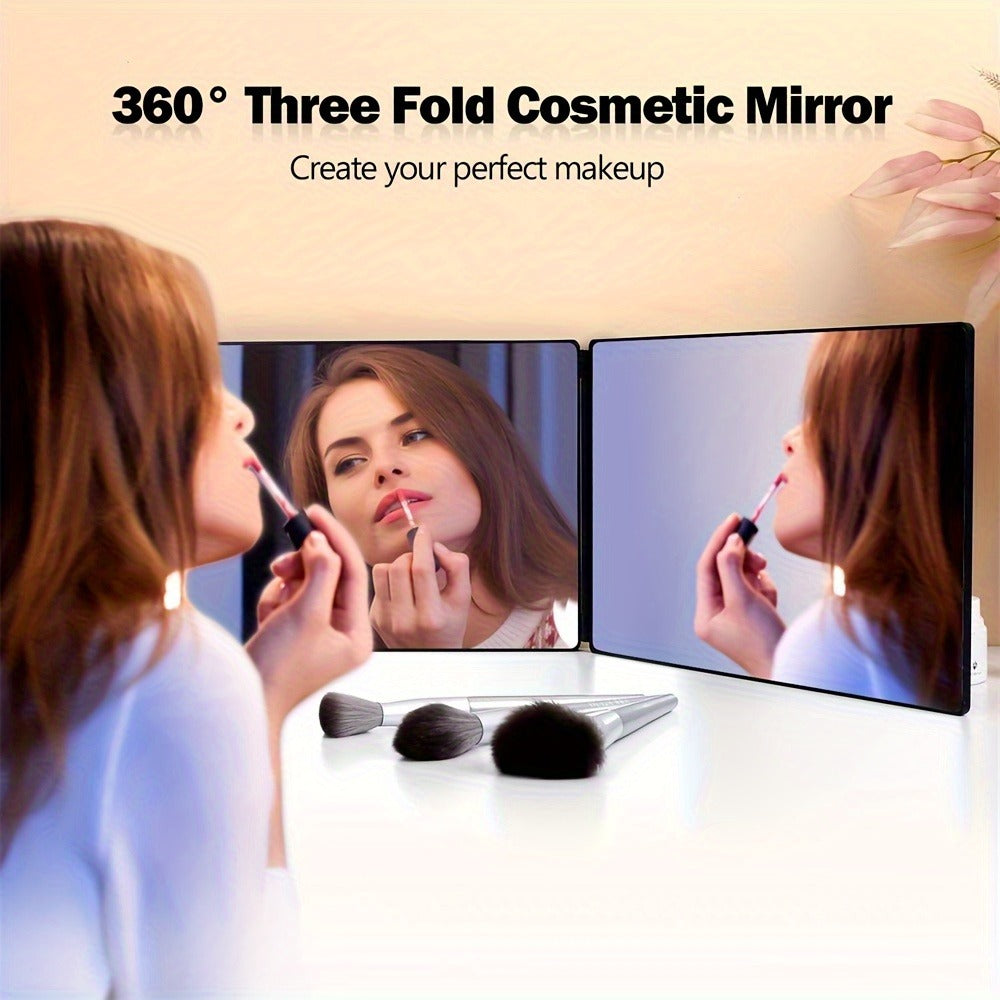 Self Hair Cutting Mirror 360° View 3-Way Anti-Fog HD Glass with 10X Magnifying Mirror – Height Adjustable Door Wall Table Mou