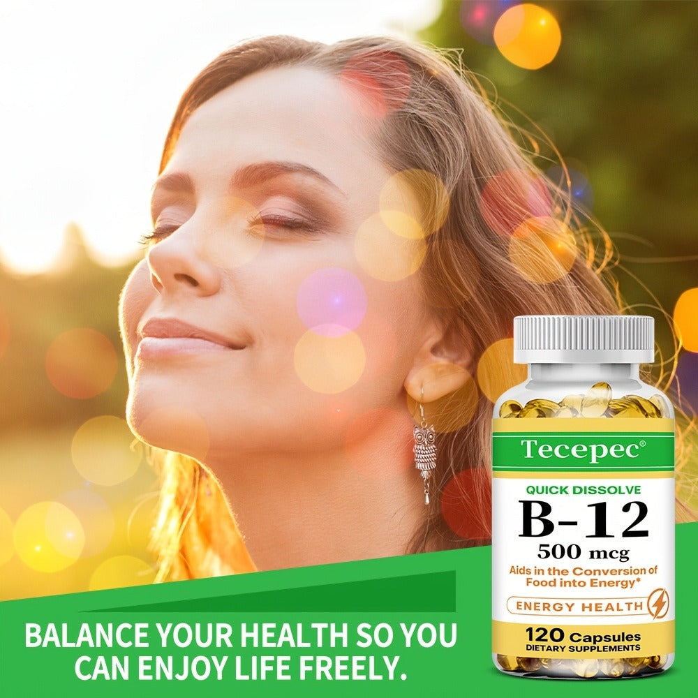 Vitamin B12 500mcg Capsules 120 Count for Women Men for Bath Time, Home Spa and Personal Care — image 7