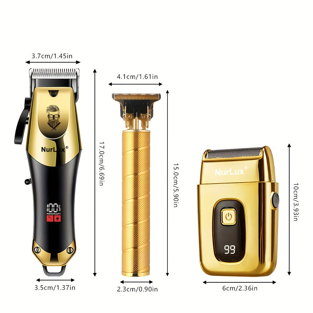 Hair Clipper Set for Men USB Rechargeable – LCD Display Cordless Trimmer, Guide Combs & Cleaning Brushes, Professional Home H