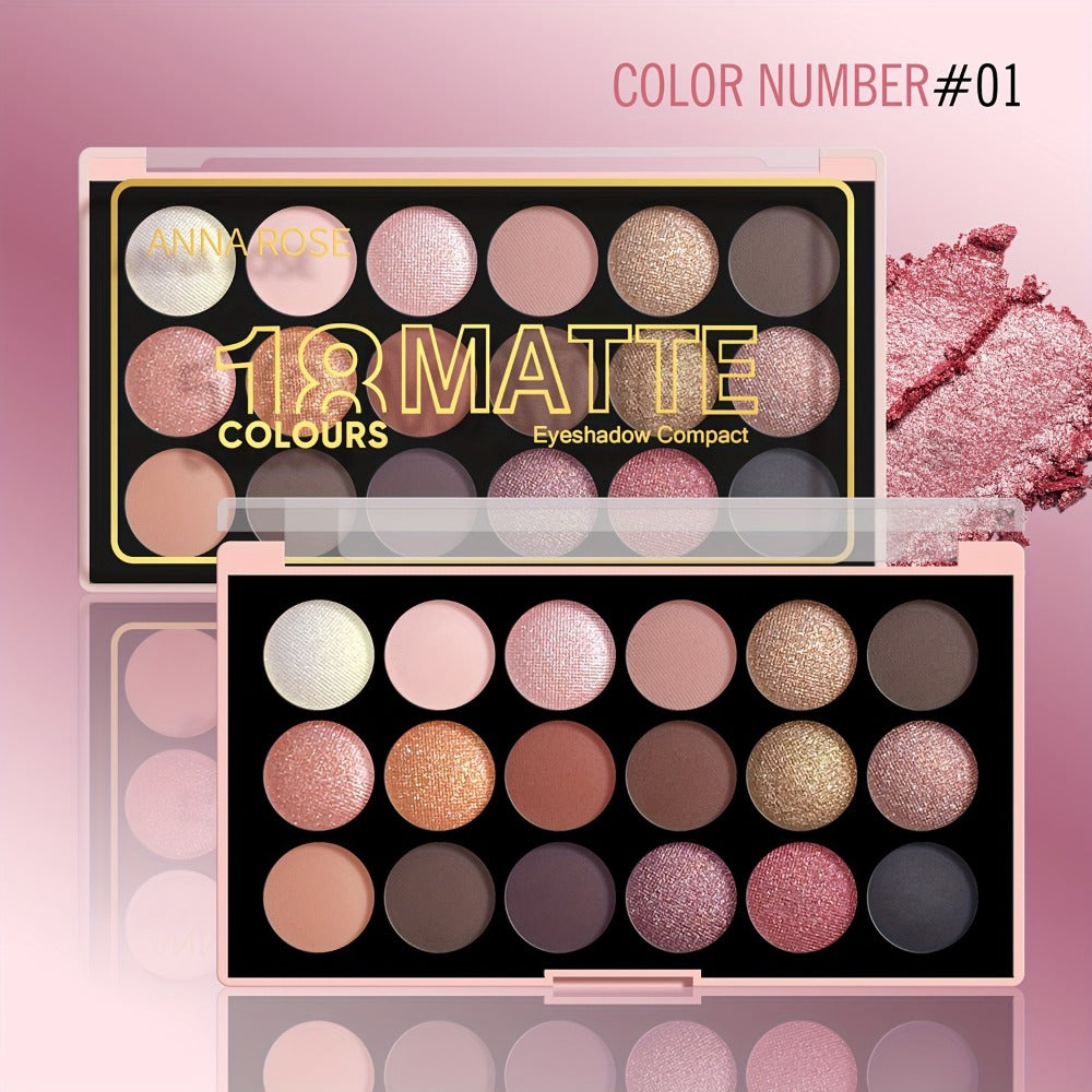 Eyeshadow Palette ANNA ROSE 18-Shade Compact with Pink-Brown Color Themes and Matte-Shimmer Finish Mix — image 1