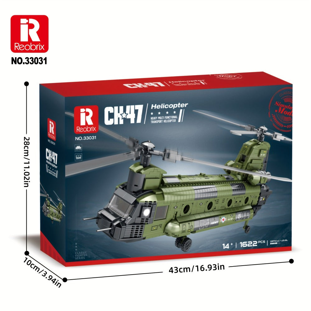 Chinook Helicopter Building Blocks Set 1622 Pcs – US Military CH-47 Transport Helicopter MOC Model Kit Adults Teens Aviation 