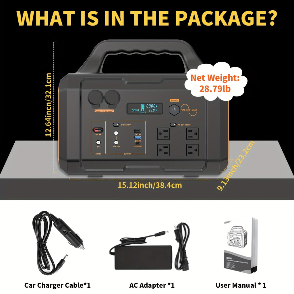 Portable Power Station 299Wh 300W or 1024Wh 1000W with AC, DC, USB Outputs and LED Lighting — image 5