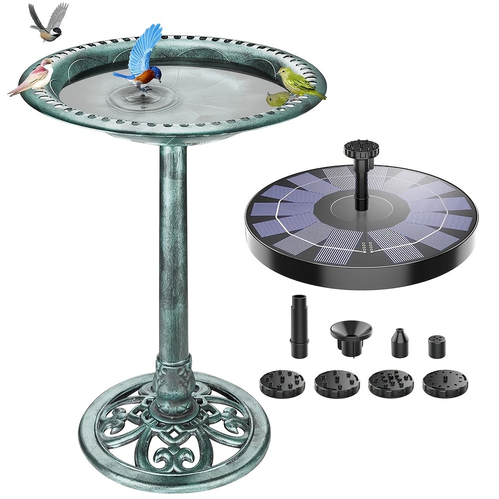Solar Fountain, Bird Bath Set Vintage Outdoor Garden Pond Decor for Garden, Patio and Yard Use — image 1