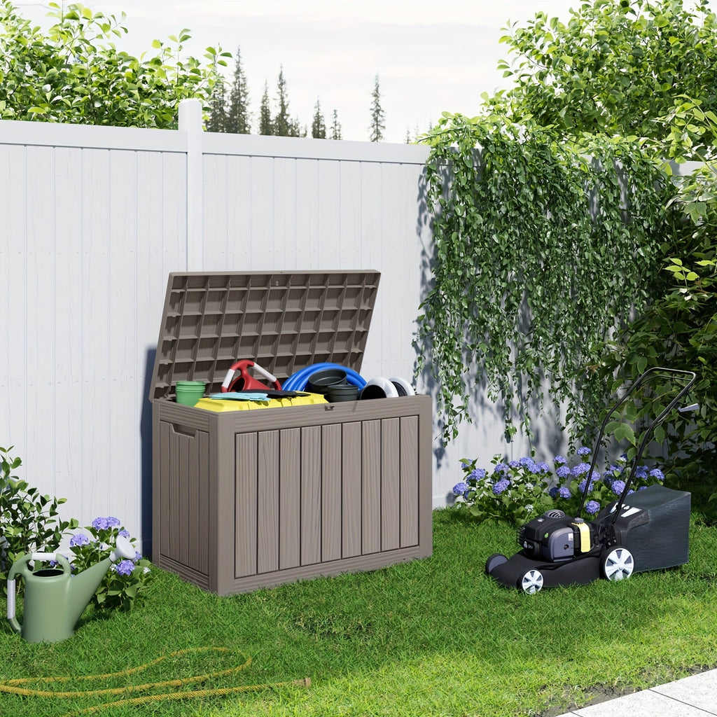 Deck Box Wood Grain Resin Lockable Weatherproof | Patio Pool Garden — image 9