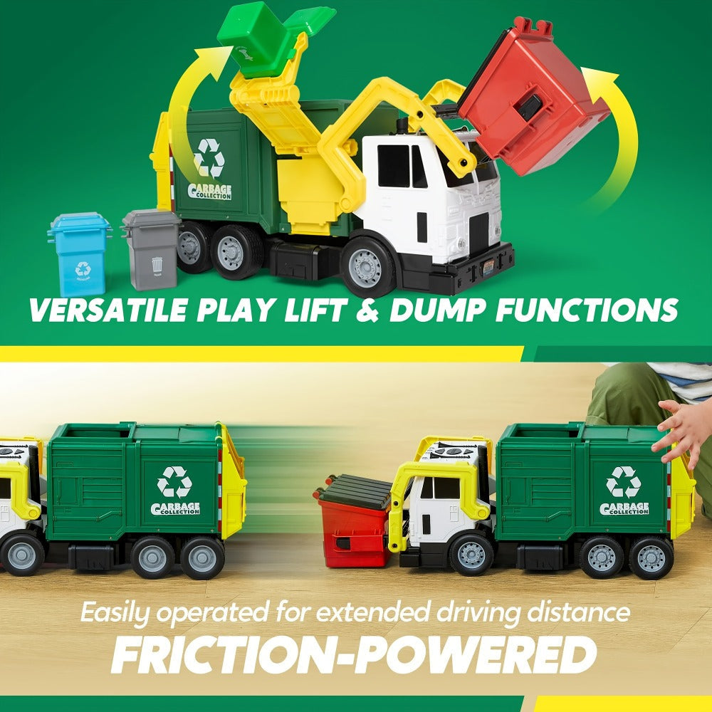 Garbage Truck Toy Set 16-Inch Large Friction-Powered with Lights & Sounds, Color-Coded Trash Bins — image 7