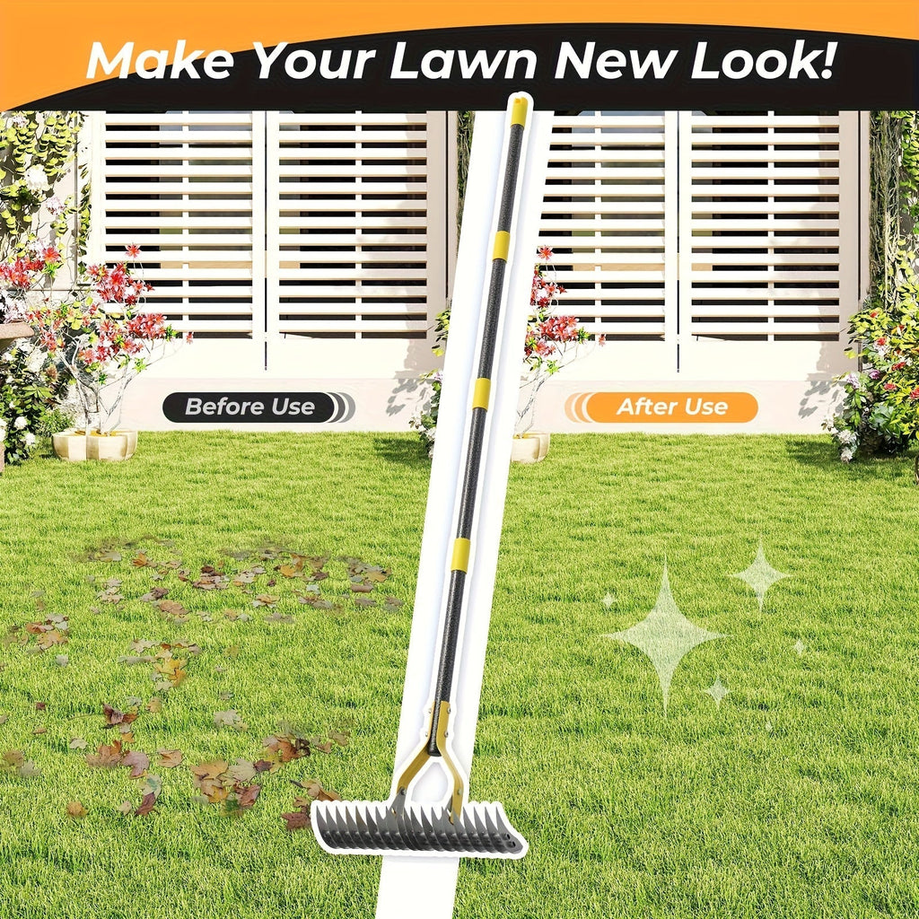 15-Inch Garden Thatch Rake with Curved Metal Teeth and 55- or 70-Inch Sectional Handle Options — image 3