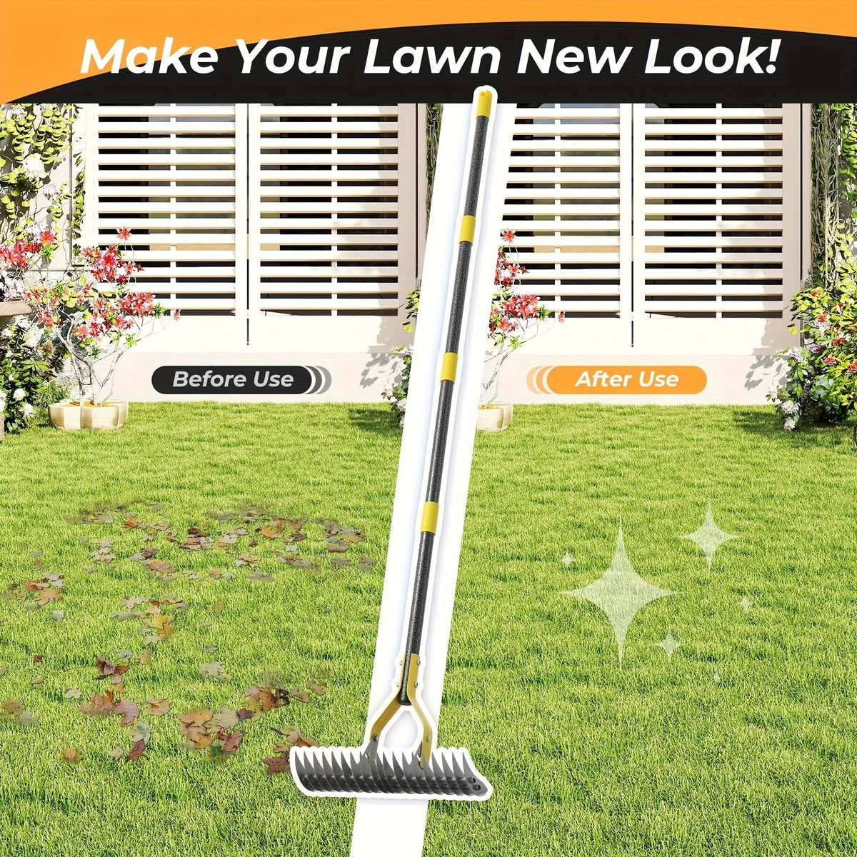 15-Inch Garden Thatch Rake with Curved Metal Teeth and 55- or 70-Inch Sectional Handle Options — image 3