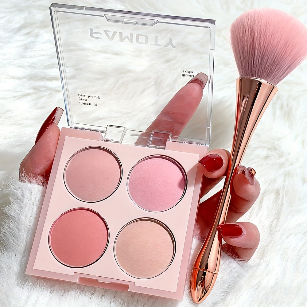 Blush Palette with Brushes Set 4-in-1 – Low Saturation Matte Powder Soft Gradient Finish, Buildable Coverage for Cheeks & Eye