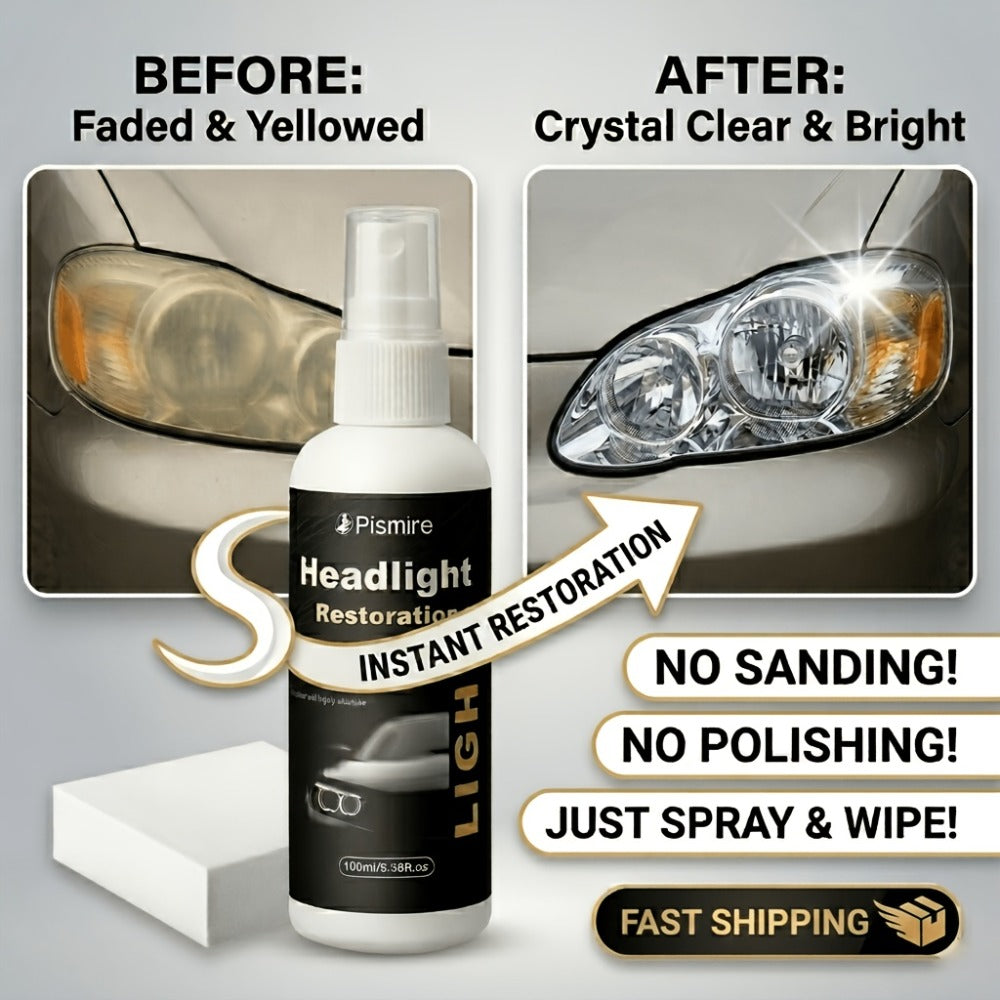 Headlight Restoration Kit Ceramic Coating Spray 100ml No Sanding No Polishing Required Quick Restore Yellowed Foggy Car Headl