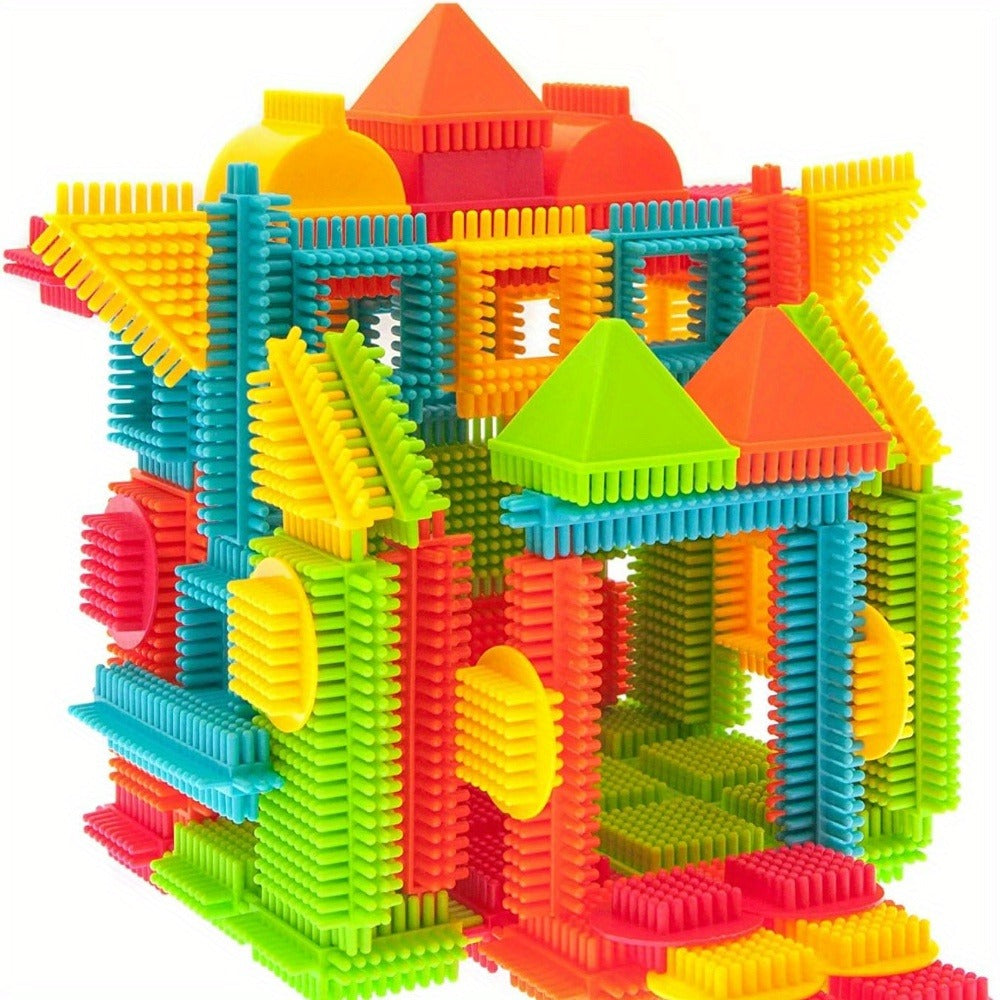 Building Block Set Bristle Construction Pieces, 150-Piece Colorful Interlocking Shapes with Storage Tub — image 2