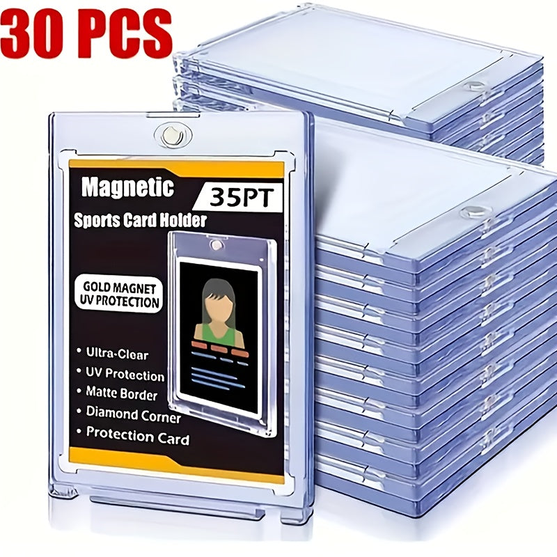 30pt Magnetic Card Holders 30/60 Pack – Clear Hard Plastic One-Touch Trading Card Cases, Protective Display Holders for Baseb
