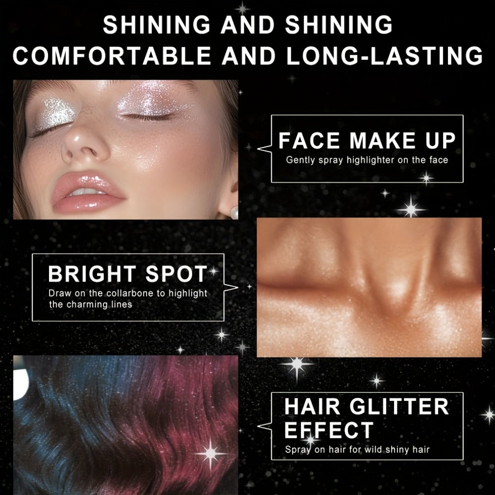 Glitter Spray for Hair & Body Quick Dry Shimmer Spray – High-Gloss Body Glitter for Face Lips Eyes Skin Festival Rave Party P