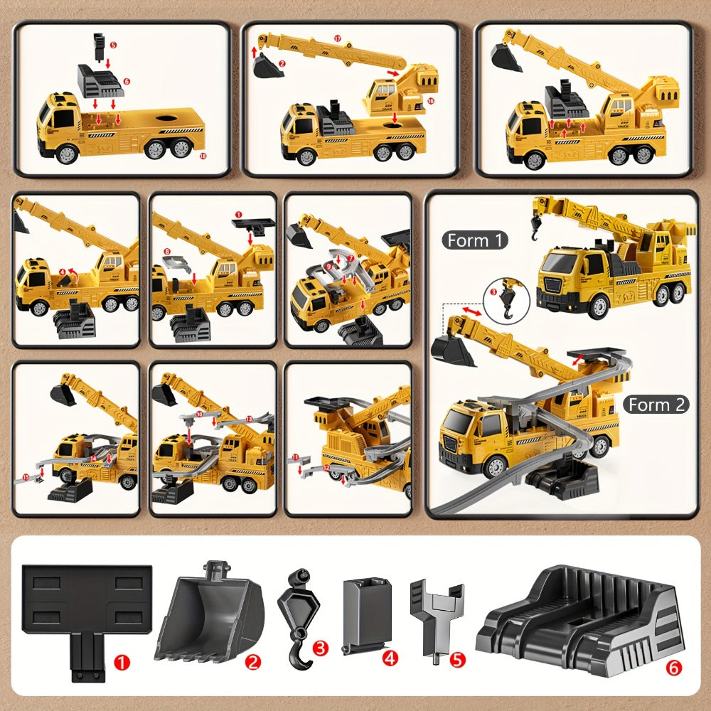 3-in-1 Crane Excavator & Racing Track Toy Set for Kids Ages 3+, Construction Vehicle Playset with Lights & Sounds — image 12