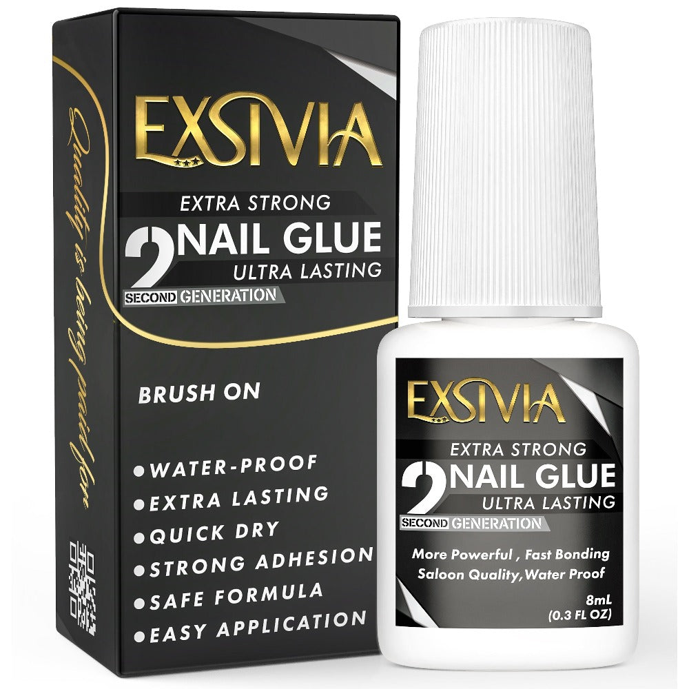 Nail Glue, EXSIVIA 10ml Brush-On Bottle with Fine Applicator for Press-On Nails, Acrylic Tips and Nail Art — image 1