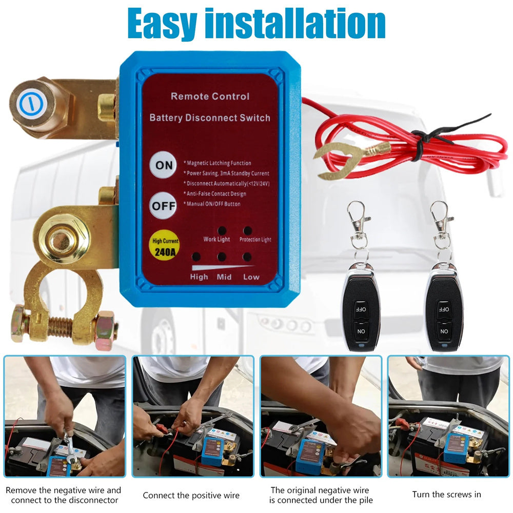 Battery Disconnect Switch Remote 12V 24V 240A – Wireless Kill Switch Auto Cut-Off Magnetic Relay, Anti-Drain Anti-Theft for C