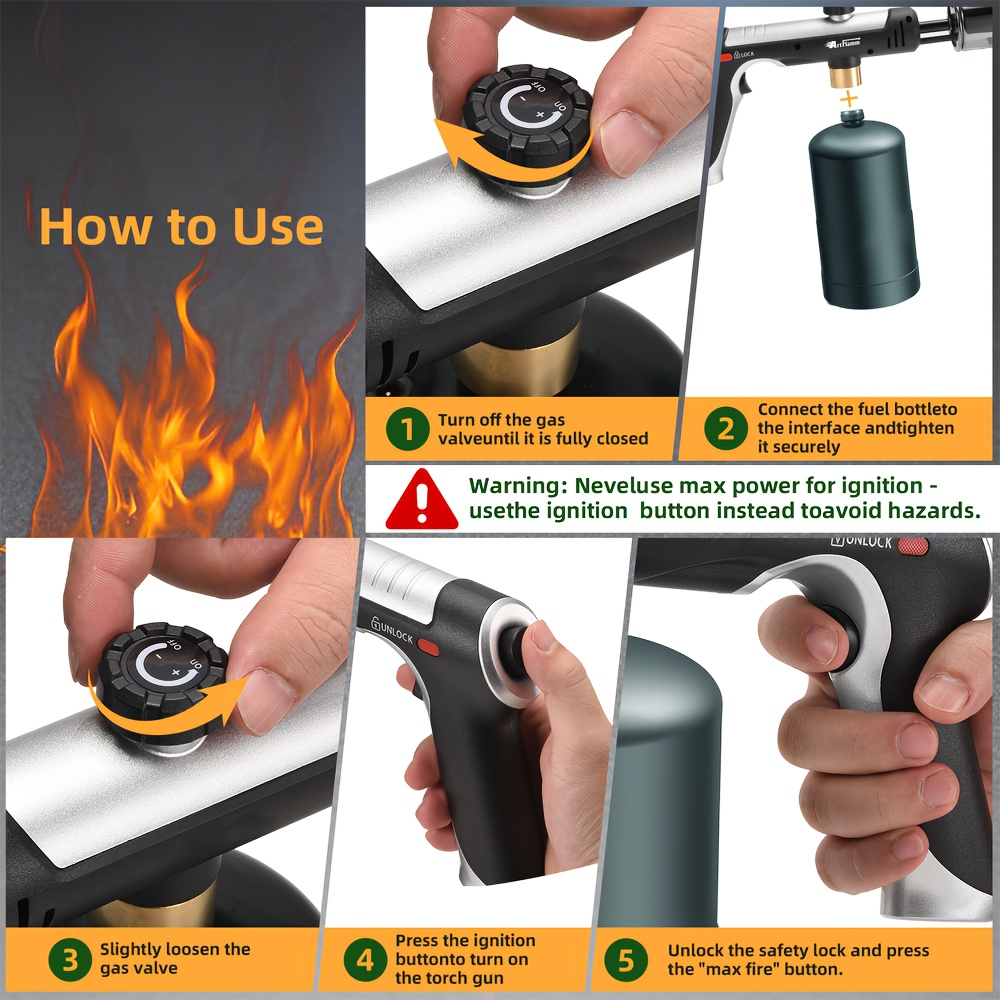 Handheld Propane or MAPP Torch with Trigger Ignition, Flame Control and Black or Golden Finish — image 9