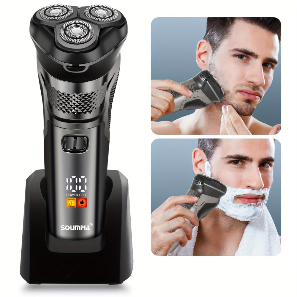 Dark Grey Three-Head Rotary Electric Shaver with Pop-Up Trimmer, LED Display and 6.6-Inch Pictured Height — image 1
