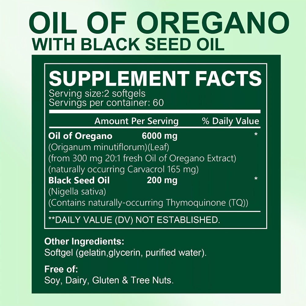 Herbal Supplements with ZEYMAN Label, Oregano Oil 6000mg and Black Seed Oil 200mg Softgels, 120 Count — image 2