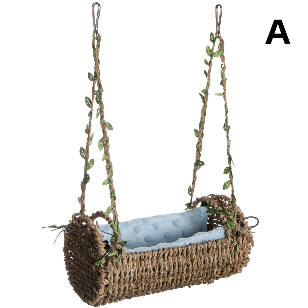 Rattan Hanging Bird Nest and Swing with Removable Mat and Choice of Natural Rope or Colorful Chain — image 4