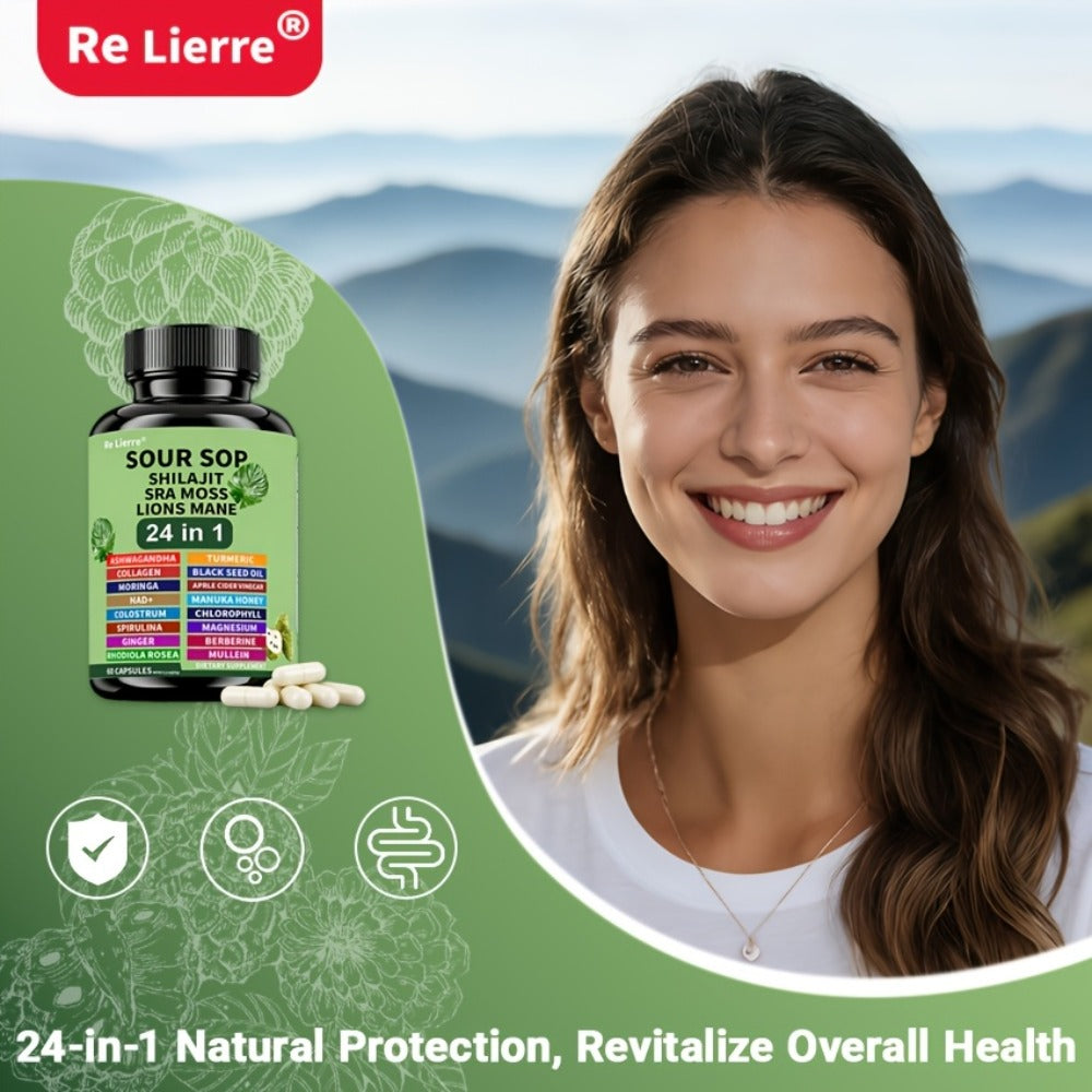 Dietary Supplement Sea Moss 24-in-1 Capsules with Soursop, Lion’s Mane and Shilajit, One or Two Bottles — image 10