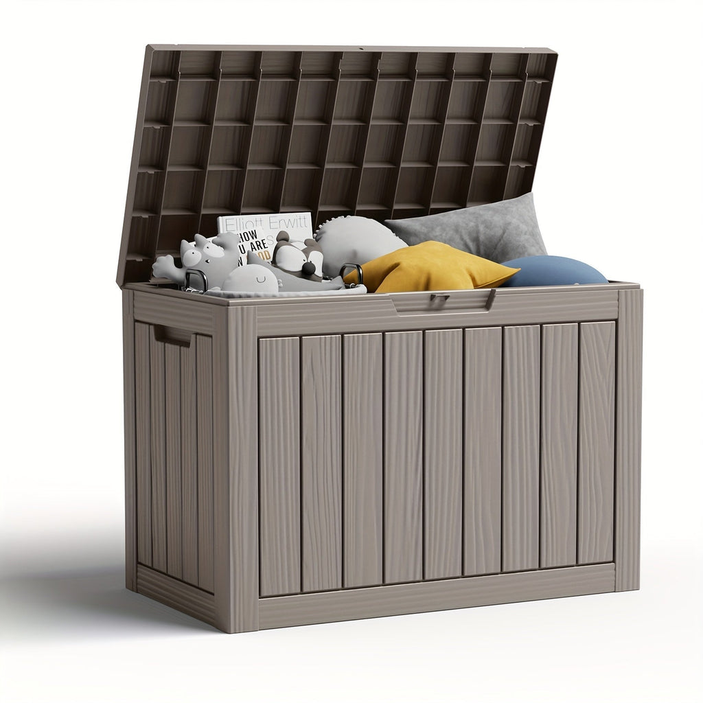Deck Box Wood Grain Resin Lockable Weatherproof | Patio Pool Garden — image 10